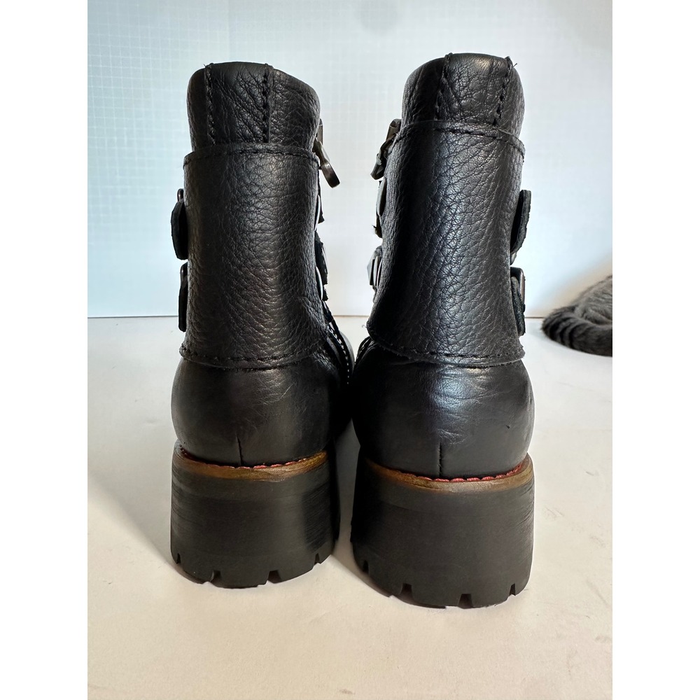 KLR Black Leather Studded Moto Boots Lug Sole Biker punk goth 11021 Womens 8 - Picture 5 of 14